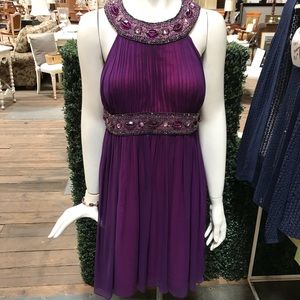 Cache Tulle & Silk Purple Beaded Cocktail MinDress